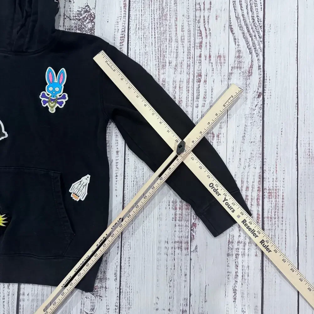 Psycho Bunny Boys L Black Patch Graphic Hoodie Cotton Streetwear - Picture 10 of 10